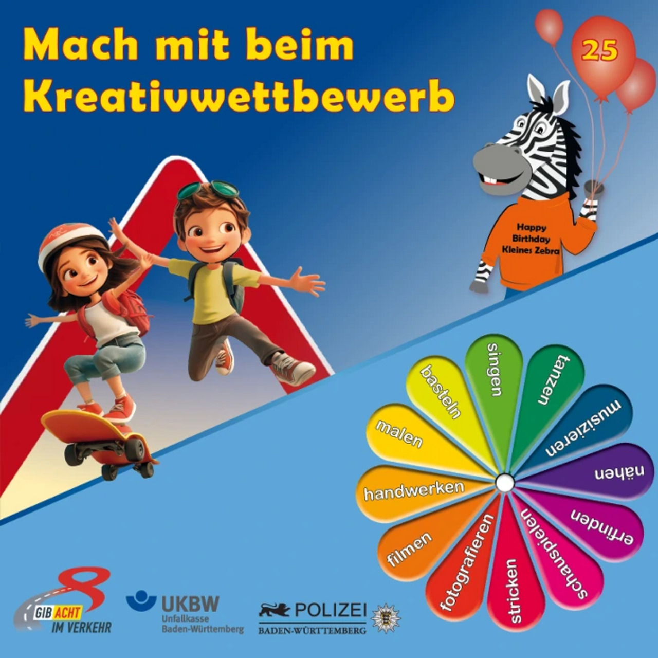 zwei kinder und das kleine zebra mit einer aktionsblume