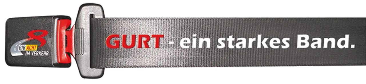 Sicherheitsgurt mit Schriftzug "Gurt - ein starkes Band"